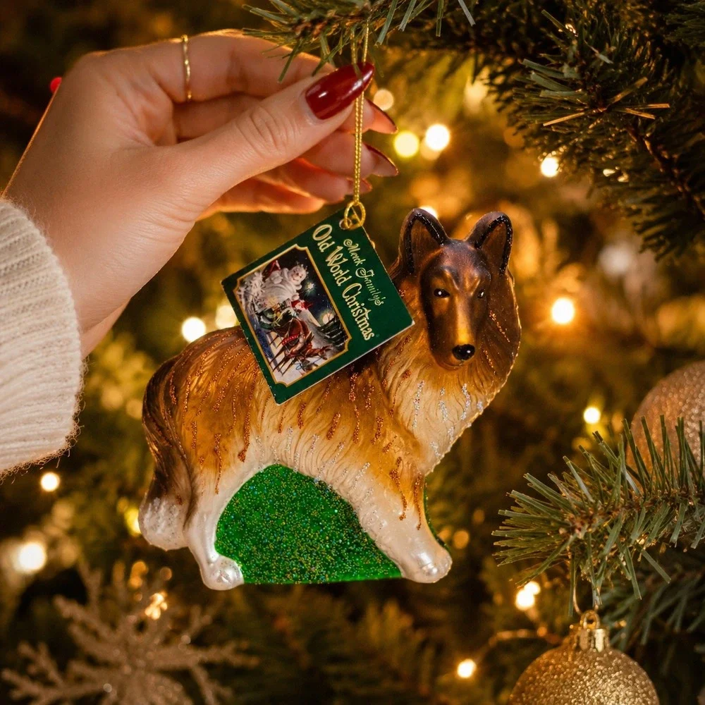 Old World Christmas Rough Collie Glass Ornament Hand Painted Dog 12051 with Box